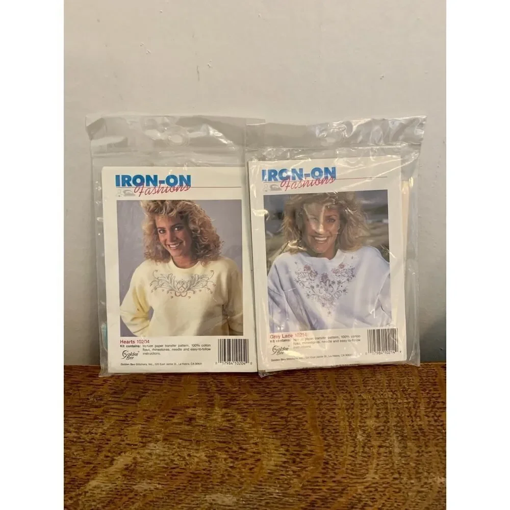 Iron-On to Stitch SET 2 Hearts 10214 Grey Lace 10206 Flora 10203 CrossStitch KIT